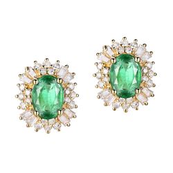 A 18KT YELLOW GOLD AND EMERALD & DIAMONDS EARRING.