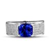 Image 2 : A 14KT WHITE GOLD AND TANZANITE & DIAMONDS MAN RING.