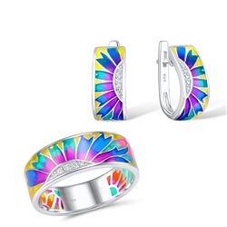 A STERLING SILVER ENAMEL AND CUBIC ZIRCONIA JEWELRY SET.