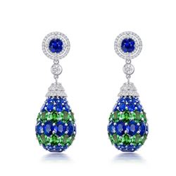 A 18KT WHITE GOLD AND SAPPHIRE & DIAMOND EARRINGS.