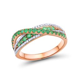 A 14KT ROSE GOLD AND EMERALD & DIAMONDS RING.