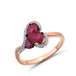 A 14KT ROSE GOLD AND RUBY & DIAMONDS RING.