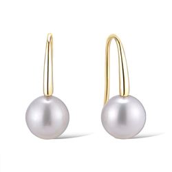 A 14KT YELLOW GOLD AND WHITE PEARL EARRINGS.
