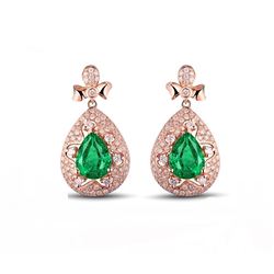 A 18KT ROSE GOLD AND EMERALD & DIAMONDS EARRINGS.