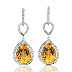 A 14KT YELLOW GOLD AND CITRINES & DIAMONDS EARRINGS.