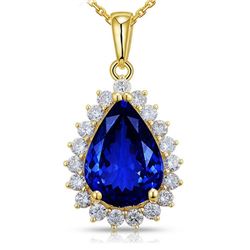 A 14KT YELLOW GOLD AND TANZANITE & DIAMONDS PENDANT.