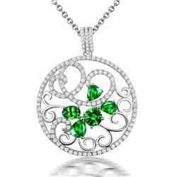 A 18KT WHITE GOLD AND TSAVORITE & DIAMONDS PENDANT.
