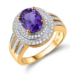 A 14KT YELLOW GOLD AND AMETHYST & DIAMONDS RING.