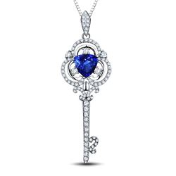 A 18KT WHITE GOLD AND TANZANITE & DIAMONDS PENDANT.