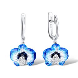 A STERLING SILVER ENAMEL AND CUBIC ZIRCONIA EARRINGS.