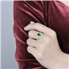 Image 6 : A 18KT WHITE GOLD AND EMERALD & DIAMONDS RING.
