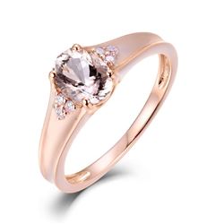 A 14KT ROSE GOLD AND MORGANITE & DIAMONDS RING.