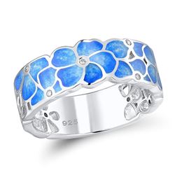 A STERLING SILVER ENAMEL AND CUBIC ZIRCONIA RING.