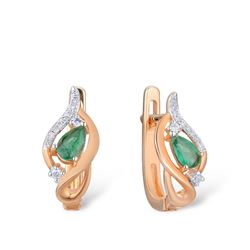 A 14KT ROSE GOLD AND EMERALD & DIAMONDS EARRINGS.