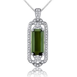 A 18KT WHITE GOLD AND TOURMALINE & DIAMONDS PENDANT.