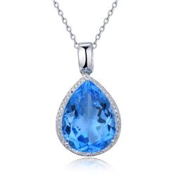 A 14KT WHITE GOLD AND TOPAZ & DIAMONDS PENDANT.