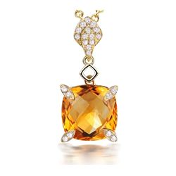 A 18KT YELLOW GOLD AND CITRINE & DIAMONDS PENDANT.
