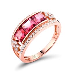 A 18KT ROSE GOLD AND TOURMALINE & DIAMONDS RING.