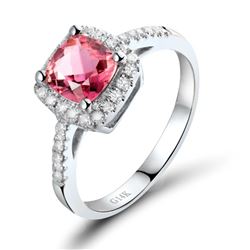 A 14KT WHITE GOLD AND TOURMALINE & DIAMONDS RING.