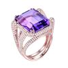 Image 1 : A 14KT ROSE GOLD AND AMETHYST & DIAMONDS RING.