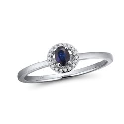 A 14KT WHITE GOLD AND SAPPHIRE & DIAMONDS RING.