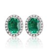 Image 1 : A 14KT WHITE GOLD AND EMERALD & DIAMONDS EARRINGS.