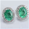 Image 2 : A 14KT WHITE GOLD AND EMERALD & DIAMONDS EARRINGS.