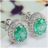 Image 4 : A 14KT WHITE GOLD AND EMERALD & DIAMONDS EARRINGS.