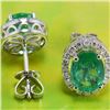 Image 5 : A 14KT WHITE GOLD AND EMERALD & DIAMONDS EARRINGS.