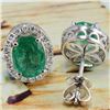 Image 6 : A 14KT WHITE GOLD AND EMERALD & DIAMONDS EARRINGS.