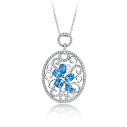 A 14KT WHITE GOLD AND TOPAZ & DIAMONDS PENDANT.
