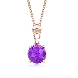 A 14KT ROSE GOLD AND AMETHYST & DIAMONDS PENDANT.
