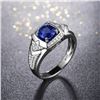Image 4 : A 14KT WHITE GOLD AND SAPPHIRE & DIAMONDS MAN RING.