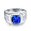 Image 2 : A 14KT WHITE GOLD AND TANZANITE & DIAMONDS MAN RING.
