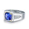 Image 3 : A 14KT WHITE GOLD AND TANZANITE & DIAMONDS MAN RING.