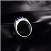 Image 4 : A 14KT WHITE GOLD AND TANZANITE & DIAMONDS MAN RING.