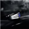 Image 5 : A 14KT WHITE GOLD AND TANZANITE & DIAMONDS MAN RING.