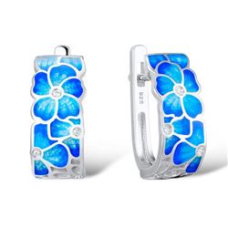 A STERLING SILVER ENAMEL AND CUBIC ZIRCONIA EARRINGS.