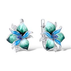 A STERLING SILVER ENAMEL AND CUBIC ZIRCONIA EARRINGS.