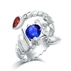 A 14KT WHITE GOLD AND RUBY & SAPPHIRE RING.