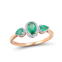 A 14KT ROSE GOLD AND EMERALD & DIAMONDS RING.