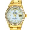 Image 1 : Rolex Mens 18K Yellow Gold MOP String Diamond President Wristwatch With Rolex Bo