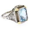 Image 3 : Art Deco 14k Two Tone Gold 2.50 ctw Cushion Blue Aquamarine Filigree Ring