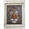 Image 1 : 1952 original oil painting 'tiger' by F. Kelly wood framed 19" X 23"