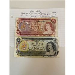 Bank of Canada replacement one dollar & two dollar bills