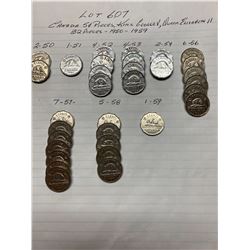 1950-1959, 32 Canada 5 cent pieces, King George VI & Queen Elizabeth II
