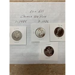 Canada nickel 50 cent 50¢ piece, 1 -1985, 3-1986
