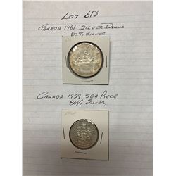 Canada, 1961 silver dollar & 1959 50 cent 50¢ silver