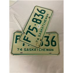 Pair 1974 Sask Licence Plates