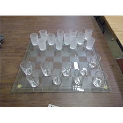 Glass Checkers Board w/ Shot Glasses (missing a few glasses)